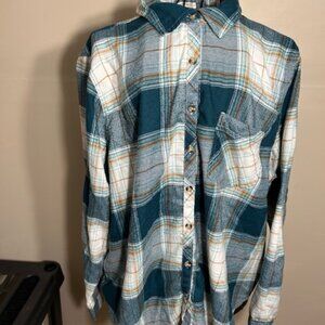 Size 1x  womens green  white gorpcore shirt top blouse plaid flannel 1 x